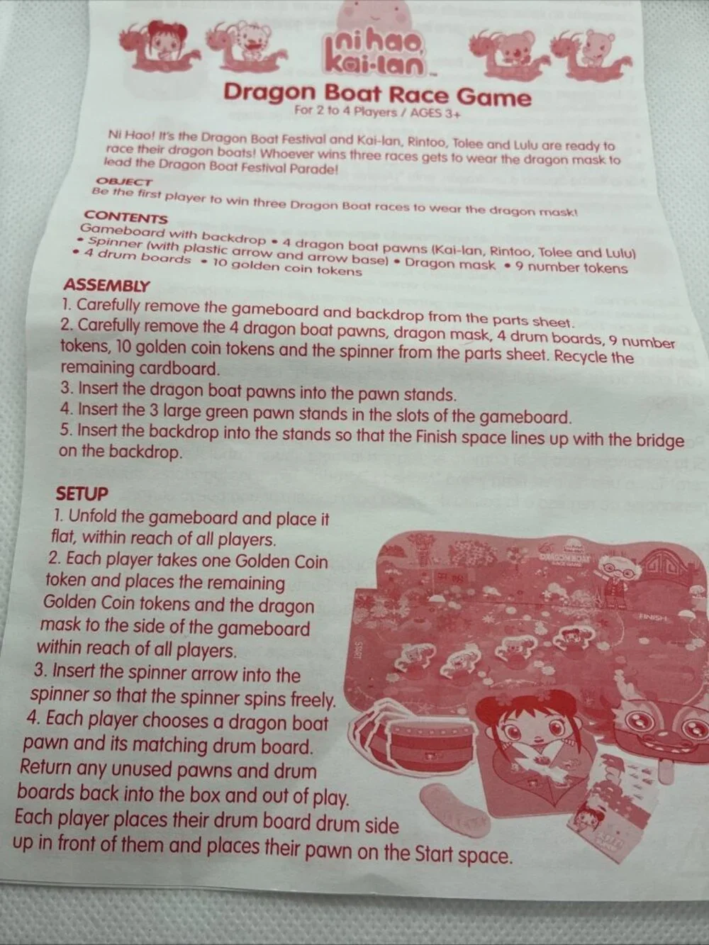 2009 Ni Hao Kai Lan Dragon Boat Race Game Instructions Manual Replacement Only